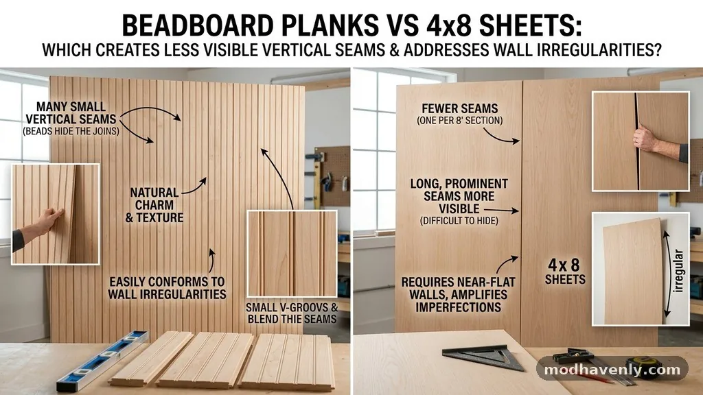 Addressing Wall Irregularities - Beadboard Planks vs 4x8 Sheets: Which Creates Less Visible Vertical Seams?