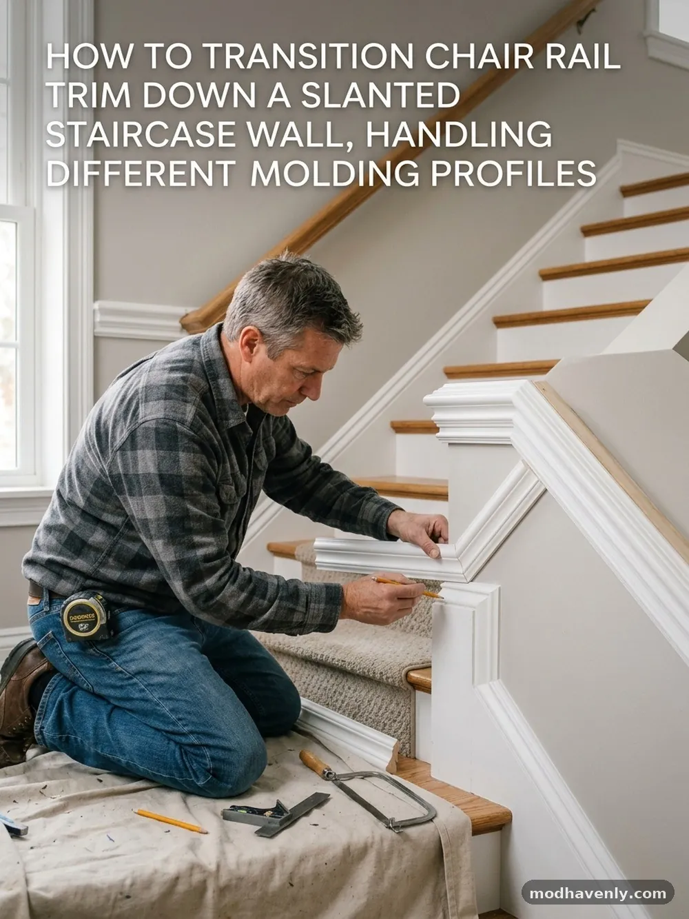 Handling Different Molding Profiles - How to Transition Chair Rail Trim Down a Slanted Staircase Wall