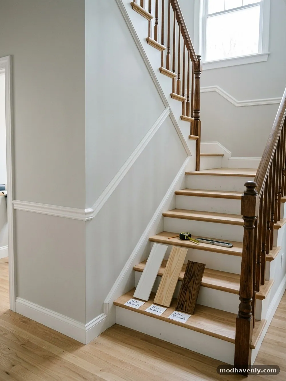 Material Considerations for Staircase Trim - How to Transition Chair Rail Trim Down a Slanted Staircase Wall