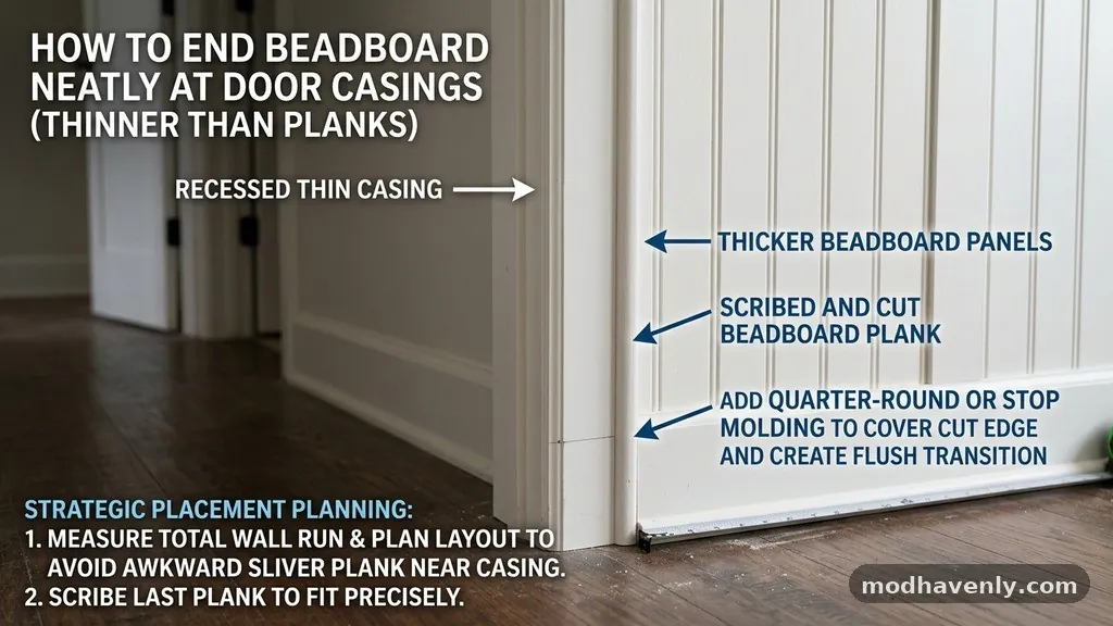 Strategic Placement and Planning - How to End Beadboard Neatly at Door Casings That Are Thinner Than the Planks