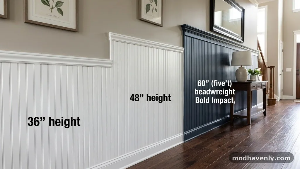 The Bold Impact of 60-Inch Wainscoting - Beadboard Wainscoting: 36-Inch vs 48-Inch vs 60-Inch Heights Compared